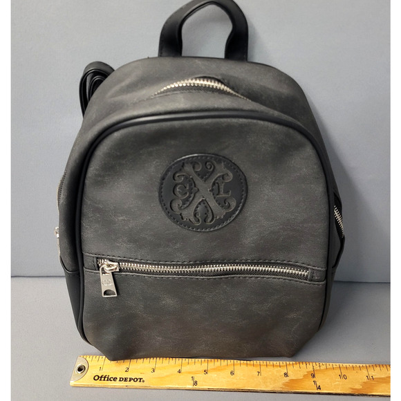 CXL by Christian Lacroix Backpack Womens Black Denim Marley PU Zip Logo Pockets - Picture 12 of 16